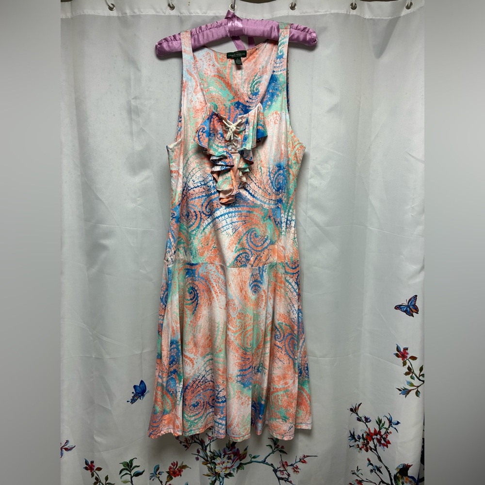 Ralph Lauren Jeans Co. Orange and Teal midi dress.  Size Large